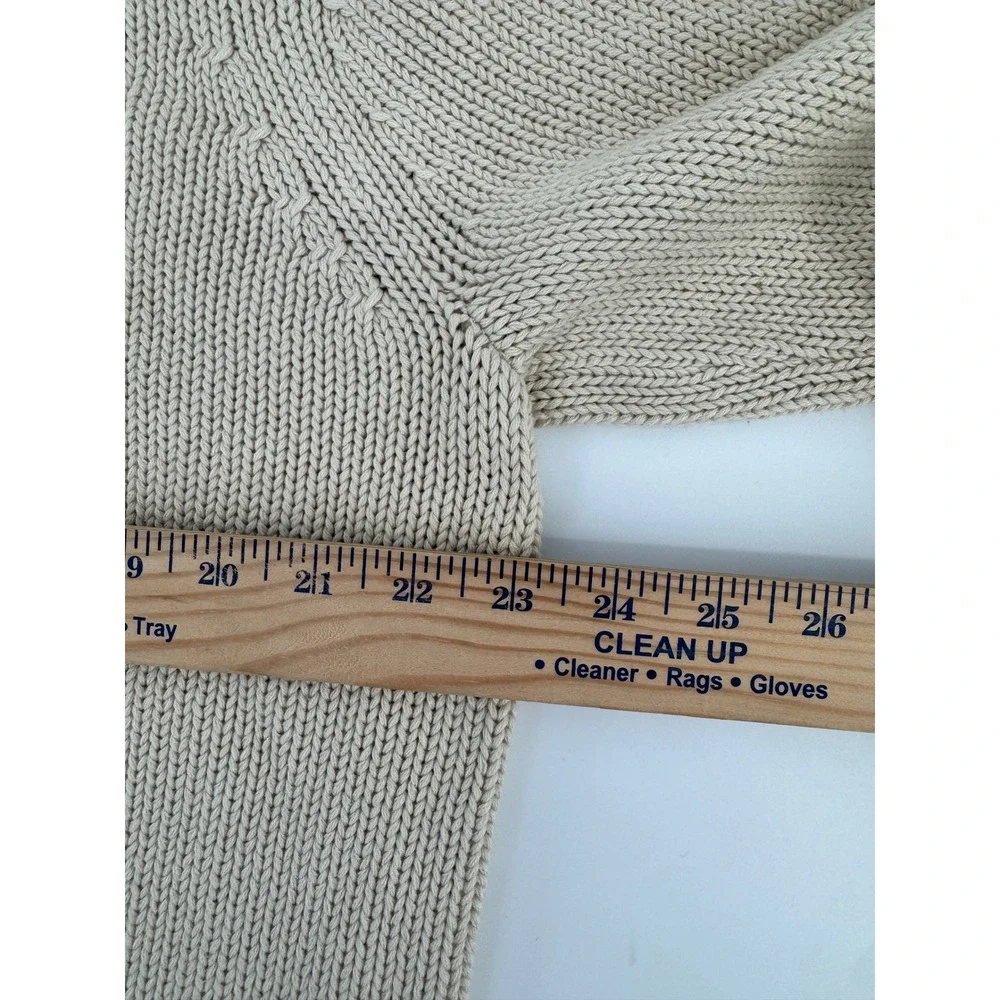 Eddie Bauer‎ Fishermans Sweater Large Mens Cable Knit Mock Neck Button Beige - Picture 9 of 15